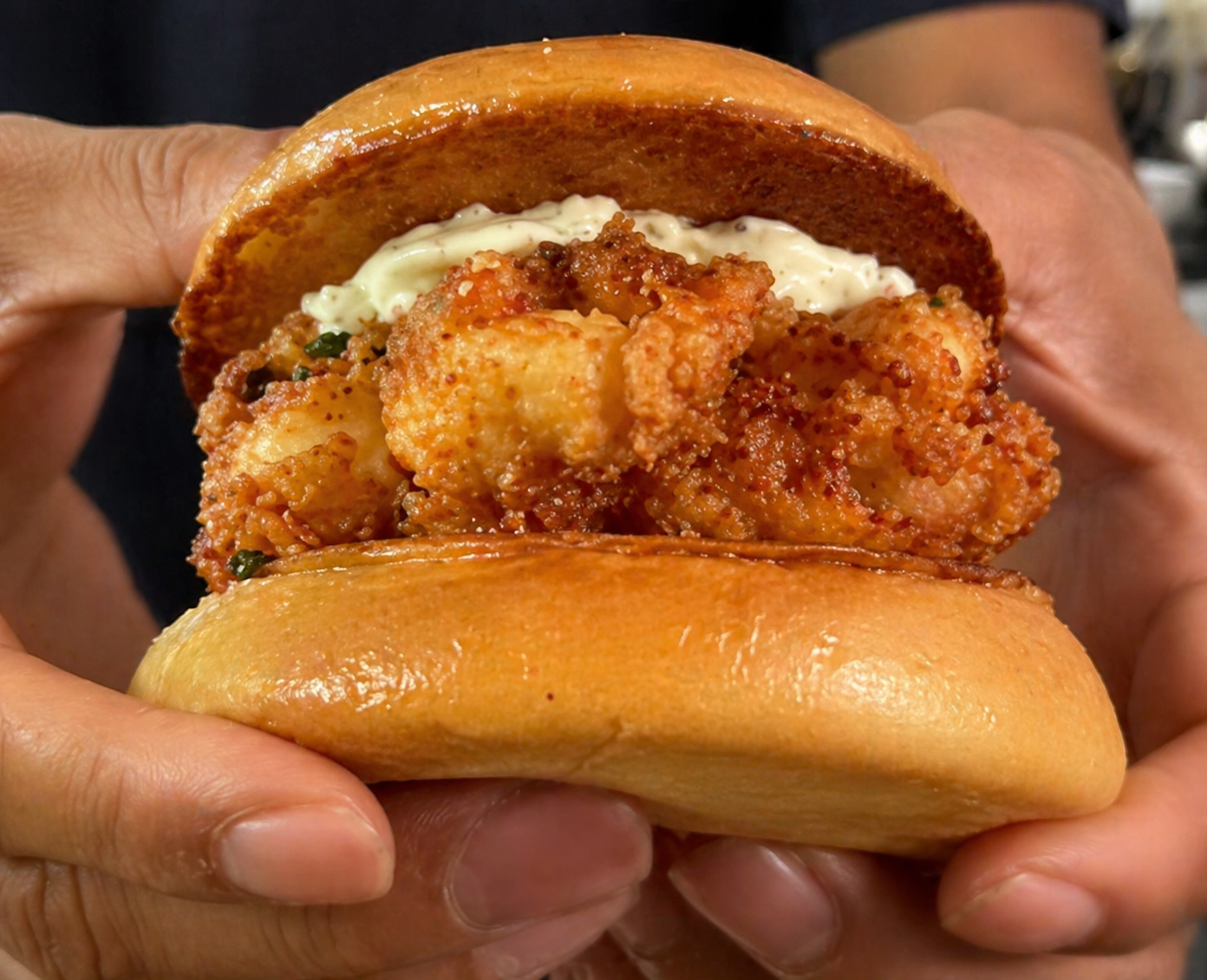 Crispy Shrimp Burger with Slaw & Chipotle Sauce