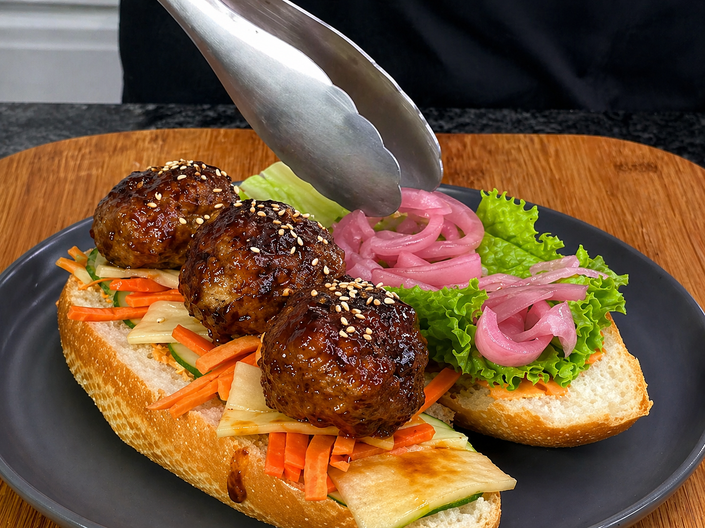 Korean BBQ Banh Mi with Glazed Meatballs