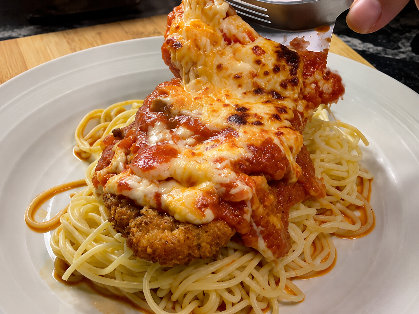 Sheet Pan Chicken Parm Over Spaghetti