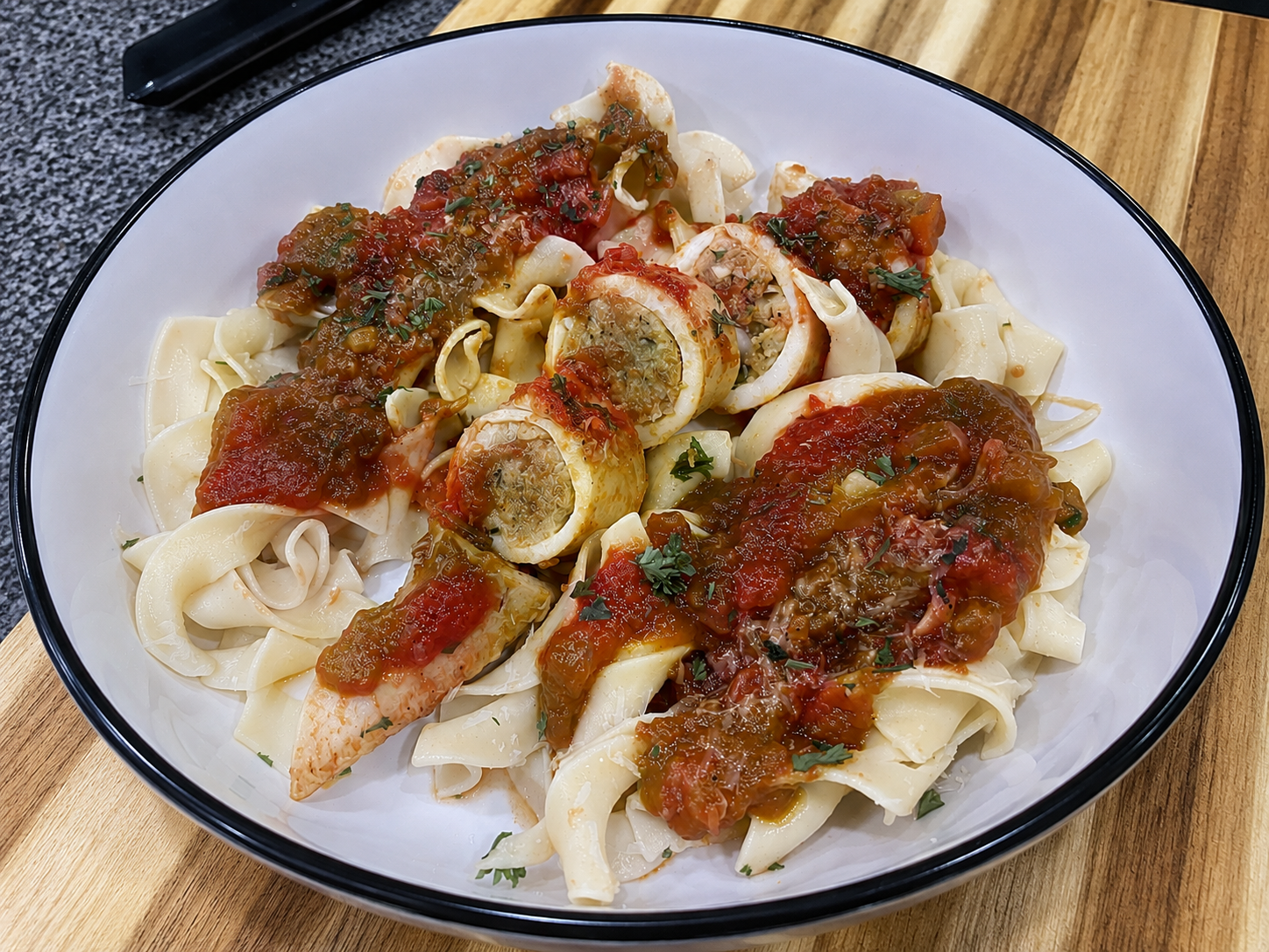 Sicilian Stuffed Calamari in Tomato & White Wine Sauce